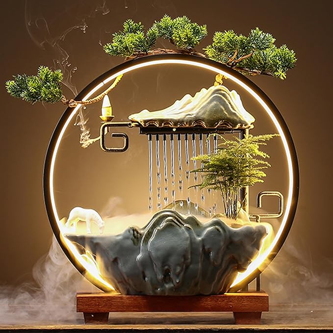 Horse Tabletop Fountain Indoor Waterfall Fountain Office Tabletop Water Fountain with Lights Backflow Incense Burner Ceramic Fountain Indoor Zen Decor for Home Office Yoga Meditation (Horse) - Bloomnest
