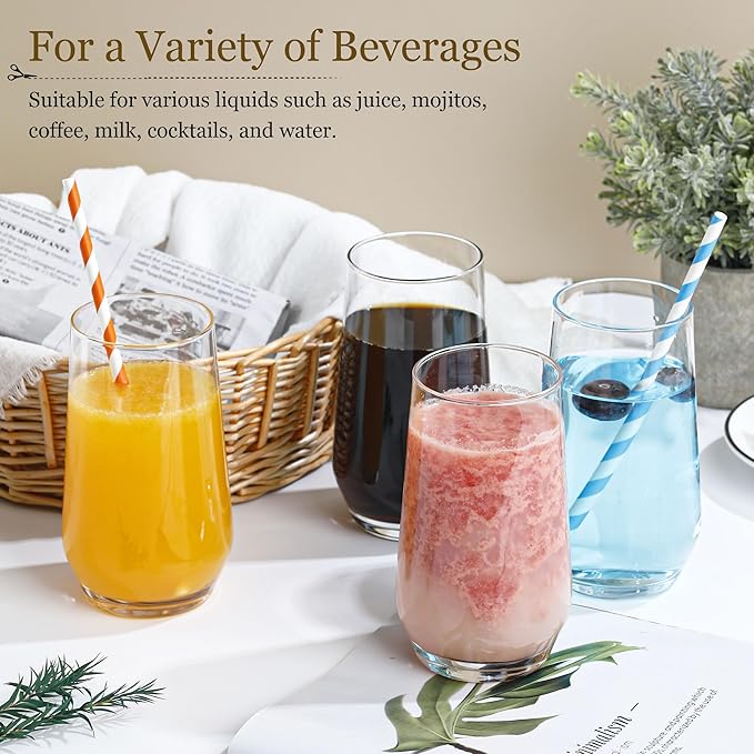 Drinking Glasses Set of 6, 16.4oz Highball Glasses, Crystal Clear Tall Glass Cups for Cocktail, Juice, Iced Tea, Mojito and Smoothies, Clear Glassware Set - Bloomnest