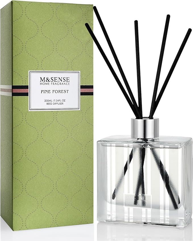 M&SENSE Pine Forest Reed Diffuser Set - 7.04oz Scented Diffusers for Home, Non-Toxic Essential Oil Decor with Sticks, Fragrance Gifts for Bedroom Bathroom Office MSENSE