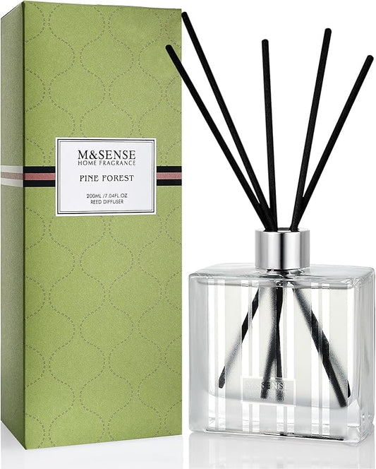 M&SENSE Pine Forest Reed Diffuser Set - 7.04oz Scented Diffusers for Home, Non-Toxic Essential Oil Decor with Sticks, Fragrance Gifts for Bedroom Bathroom Office MSENSE
