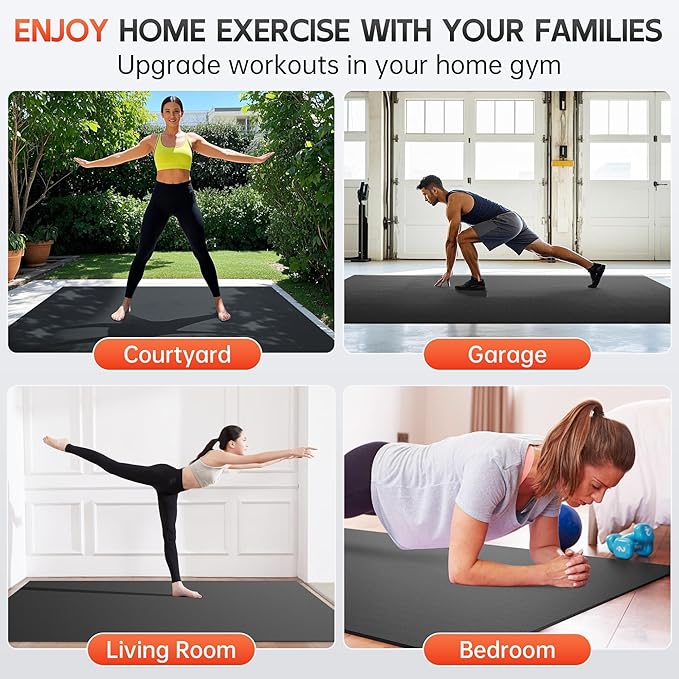 Extra Large Exercise Mat, 10’ x 6'/ 8’ x 6’/ 7’ x 5’/ 6’ x 4’- 7MM Thick Workout Mat for Home Gym, High-Density Gym Mat for Home Gym Floor, Non Slip Large Yoga Mat - Bloomnest