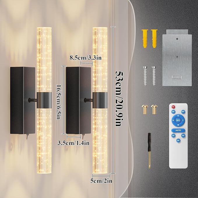 camuucci Battery Operated Black Wall Sconces Set of 2 Rechargeable Battery Powered Wall Light with 12000mAh Indoor Not Hardwired Dimmable Wall Lamp Fixtures for Bedroom Living Room 20.9 Inches - Bloomnest