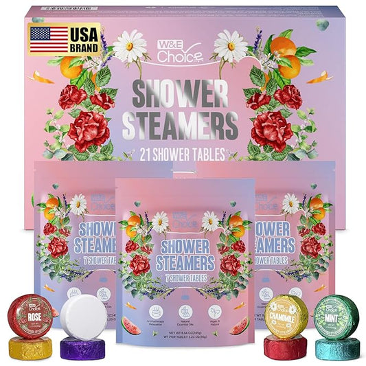 W&E Choice Shower Steamers Aromatherapy 21 Pack- Shower Bombs with Natural Essential Oils for Daily Relaxation & Stress Relief, Birthday/Christmas Gifts for Women, Mom, Wife - Bloomnest
