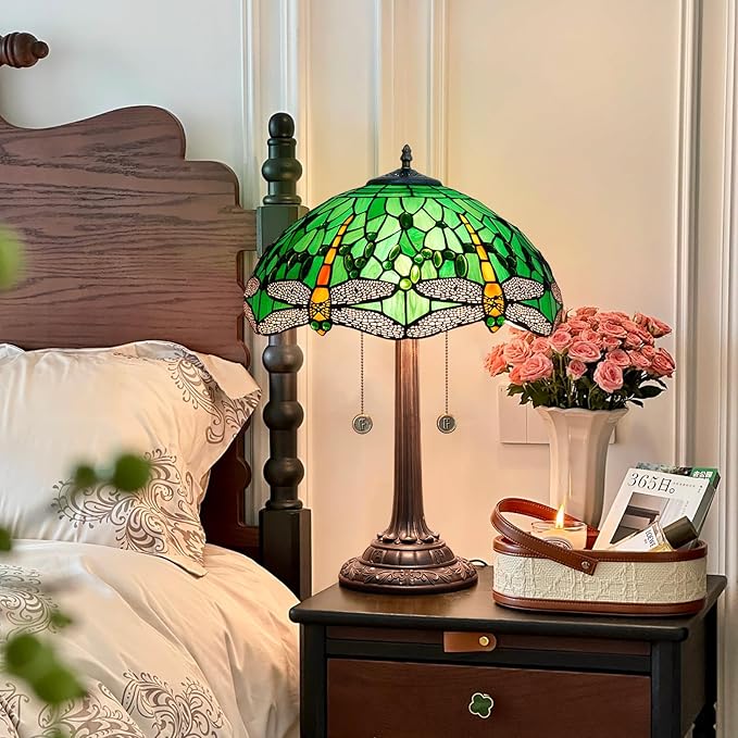 Tiffany Lamp Stained Glass lamp 16 inches Bedside Table Lamps for Living Room Bedroom Dorm Kitchen Home Decor Festival Birthday Gift,Dragonfly - Bloomnest