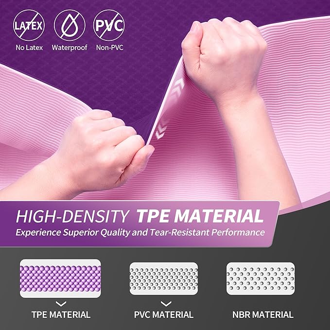 CAMBIVO Yoga Mat for Women Men Kids, 1/3 & 1/4 & 2/5 Inch Extra Thick Yoga Mat Non Slip, 72" x 24" TPE Yoga Mats, Workout Mat with Carrying Strap for Yoga, Pilates and Floor Exercises - Bloomnest