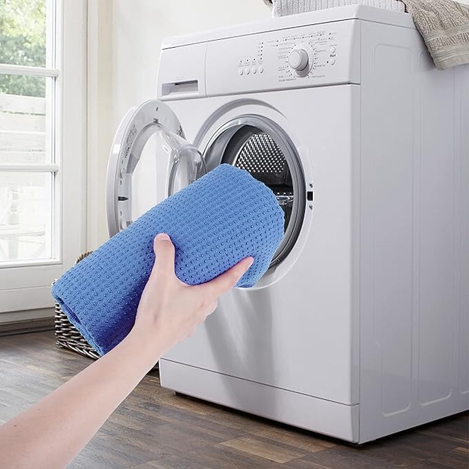 POLYTE Microfiber Hot Yoga Towel Mat with Non-Slip Silicone Grip and Secure Fit Elastic Straps, 24 x 72 in (Blue) - Bloomnest