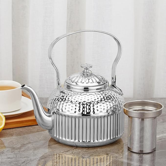 SANQIAHOME Antique 1.2L (40Oz) Stainless Steel Teapot with Infuser Silver - Bloomnest
