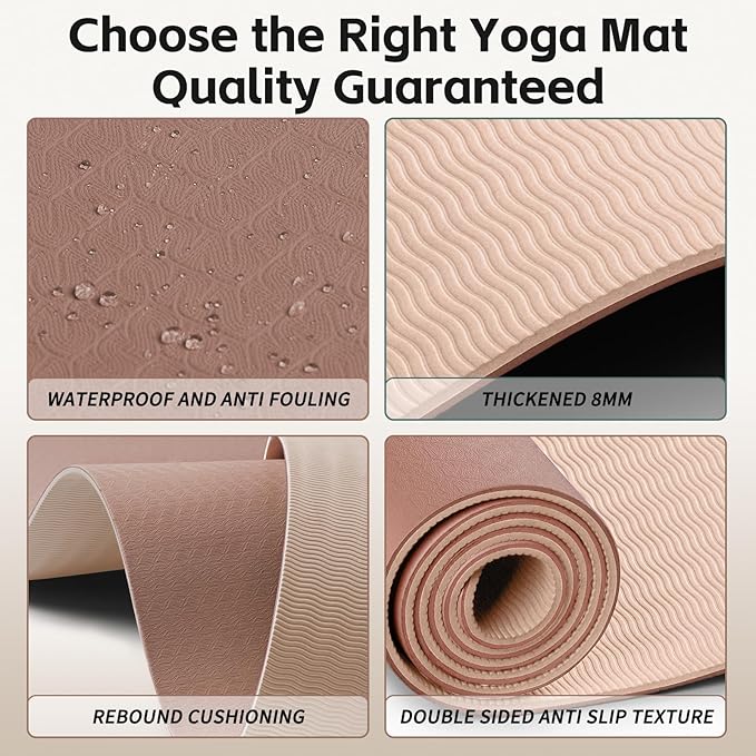 Yoga Mat 8mm Super Thick TPE Fitness Mat | SGS Certified | Non-Slip, Odorless & Tear-Resistant | Unisex with Strap | for Yoga, Pilates, Meditation & Home Workouts - Bloomnest