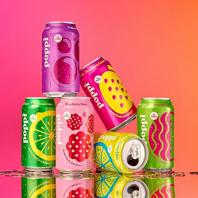 Poppi Sparkling Prebiotic Soda Beverage with Apple Cider Vinegar, Seltzer Water and Fruit Juice, Party Starters Variety Pack, 12 Fl Oz, Pack of 12, Packaging May Vary - Bloomnest
