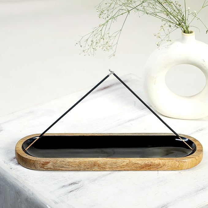 The Art Box Hand-Painted Incense Burner Holder Black - 12x4x1 inch Wooden Long Incense Stick Tray Holder for Modern Gift, Ash Catcher Incense Stick Holder - Meditation & Yoga - Bloomnest