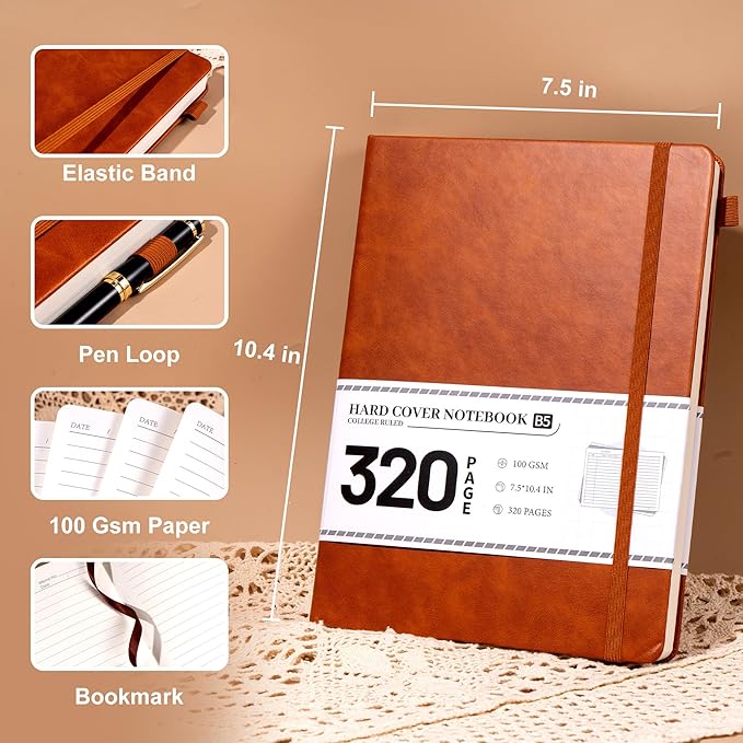 CAGIE Journal Notebook for Men Women Brown- B5 Large Journaling Notebooks Journals Leather for Writing Work Diary Hardcover Thick - Bloomnest