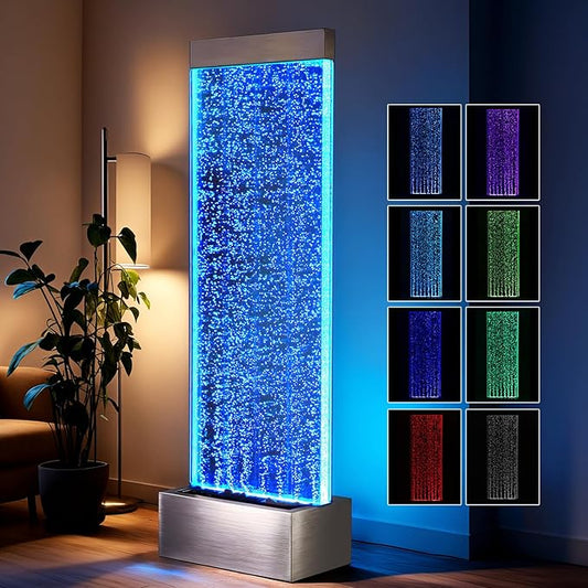 Bubble Wall Waterfall Fountain, Acrylic Indoor Floor Standing Water Wall with Changing LED Color Lights Remote Control, 64" x 19", Housewarming, Christmas Home Decor (Bubble Wall) - Bloomnest