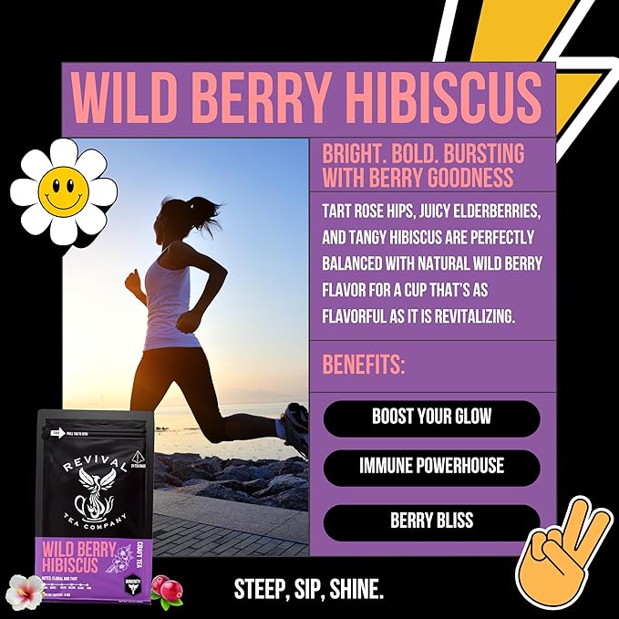 Revival Tea Company Wild Berry Hibiscus Tea - Herbal Tea Blend with Elderberry and Natural Wild Berry Flavor - Caffeine Free - 24 Tea Bags - Bloomnest