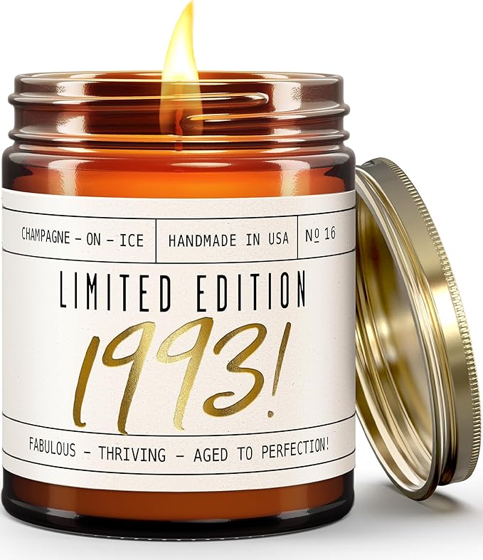 32nd Birthday Gifts for Women - 'Limited Edition 1993' Soy Candle, w/Champagne on Ice I 32 Birthday Gifts for Women I 32th Gift for Her Ideas I 9oz Reusable Jar, 50Hr Burn, Made in USA - Bloomnest