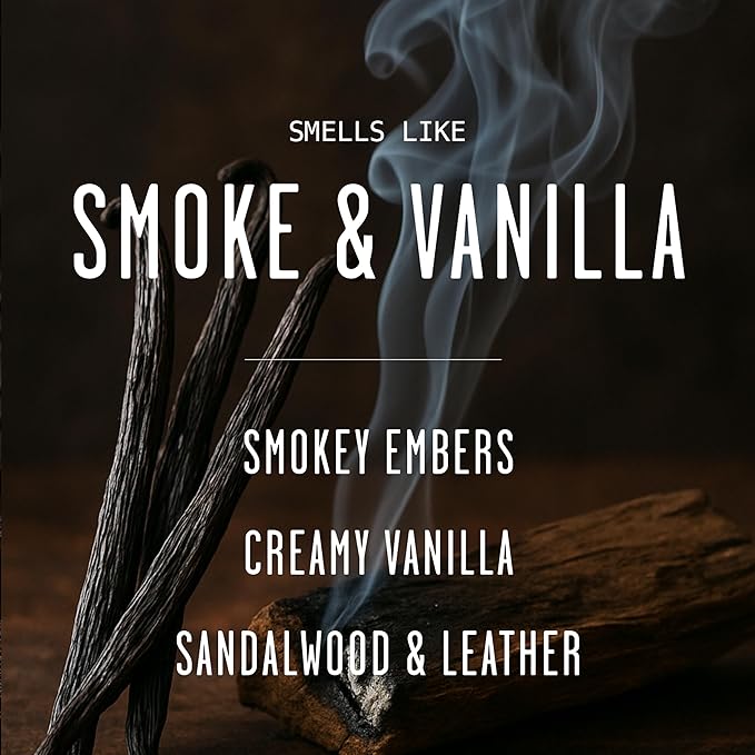 Smoke and Vanilla Candle I Scented Black Candles for Men or Women - Fire Wood, Vanilla & Smoke Soy Wax Mens Candle - Infused w/Essential Oils | Long-Lasting 50Hr Burn, 9oz I Non Toxic I Made in USA - Bloomnest
