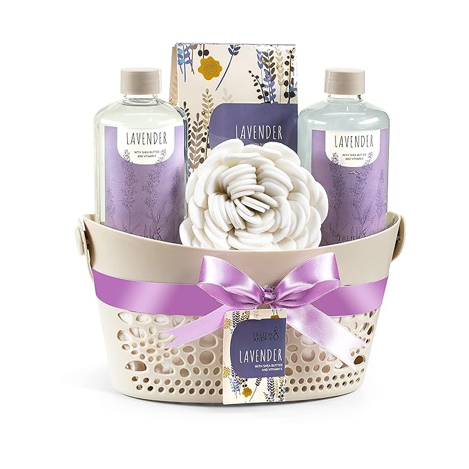 Bath & Body Valentines Gift Set for Men and Women Spa Kit with Shea Butter, Vitamin E Reusable Beautiful Basket Perfect for Relaxation - Bloomnest