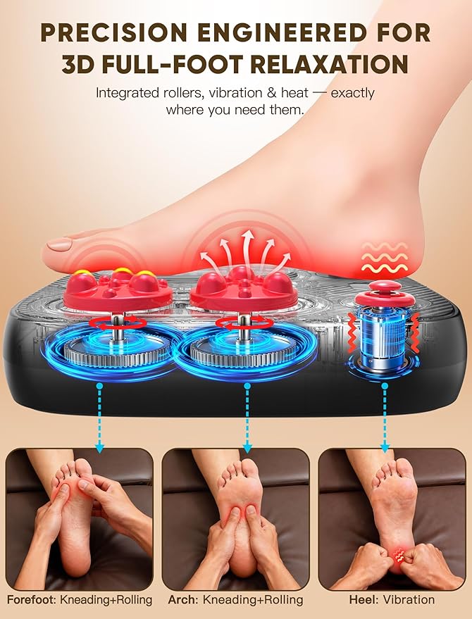 Shiatsu Foot Massager with Heat & Vibration ：Deep Kneading Foot Massager for Plantar Fasciitis, Neuropathy, Circulation, Electric Feet Massager Machine for Women Men, Relax for Home Office Use - Bloomnest