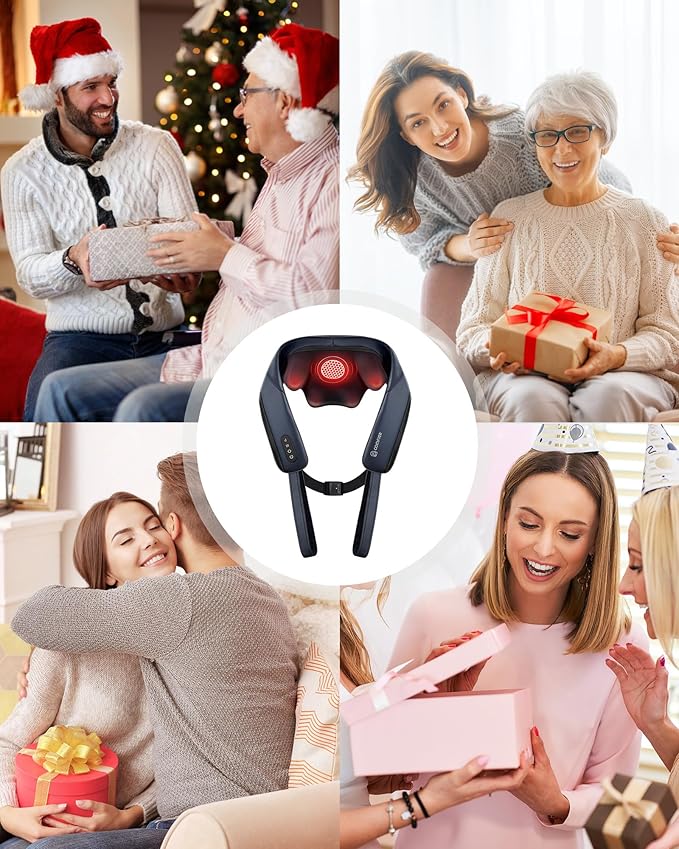 COMFIER Shiatsu Neck Massager with Heat, Cordless Neck and Shoulder Massager for Pain Relief Deep Tissue, Graphene Heating, 4D Kneading Back Massage Pillow, Rechargeable Massager - Bloomnest