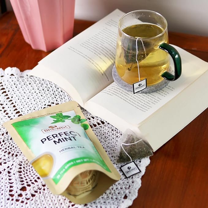 BREWIX, Perfect Mint Tea (20 Pyramid Tea Bags) | Soothing Mint Blend for Digestion Support & Daily Calm | Calming, Fresh and Cool | Caffeine Free Herbal Tea | No Sugar & No Caffeine | Spearmint and Peppermint - Bloomnest