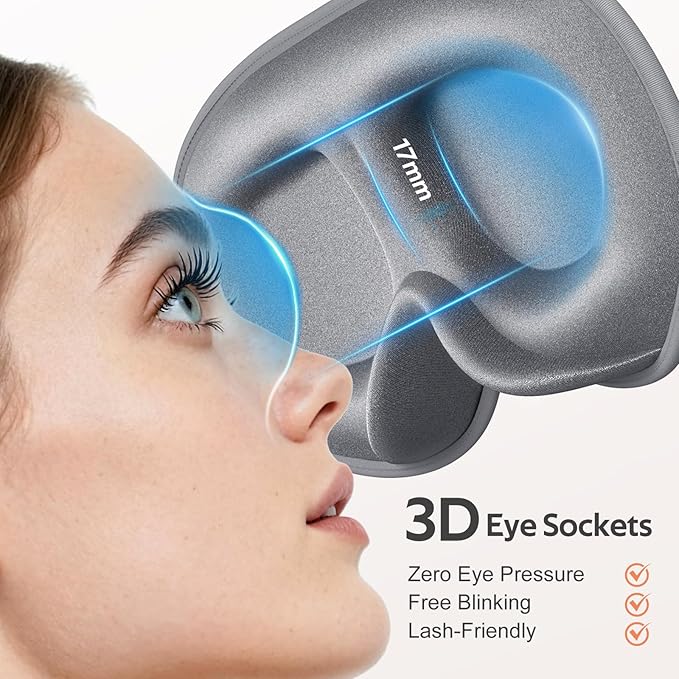 Sleep Mask for Men Women - 100% Blackout Eye Masks for Sleep - 3D Soft Sleeping Mask for Side Sleepers - Zero Pressure Lash Extensions Eye Cover Shade for Airplane Travel Essentials, Grey - Bloomnest