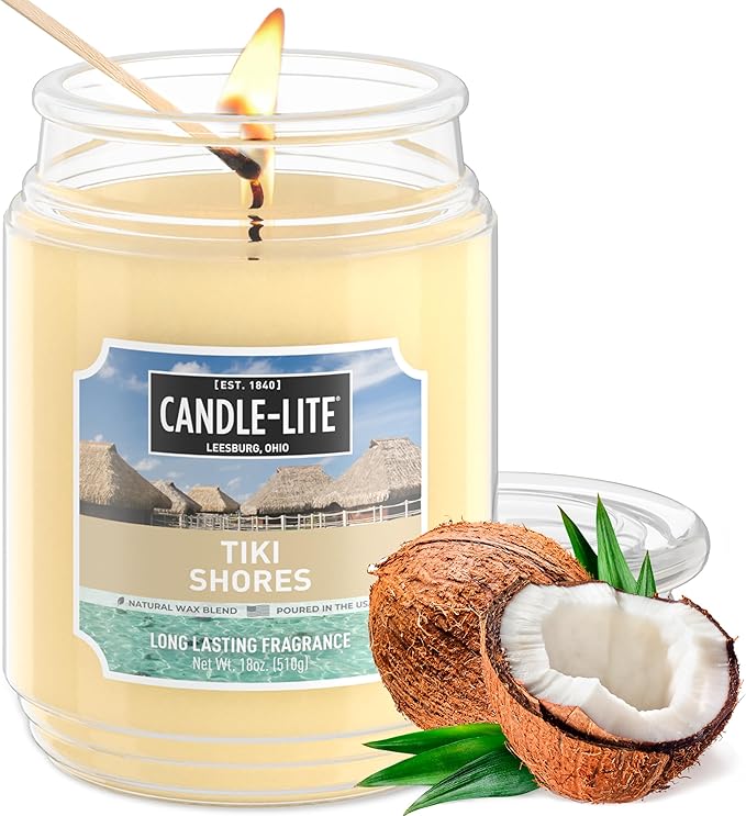 Candle-lite Scented Candles, Tiki Shores, 18 oz Jar, Proudly Poured in The USA, Aromatherapy Candle, Single-Wick with 110 Hours of Burn Time, Perfect for Creating a Refreshing Ambiance - Bloomnest