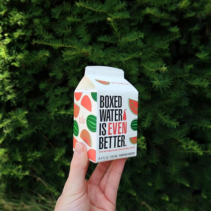 Mini Watermelon Boxed Water 8.5 oz. (24 Pack) – Better Than Premium Plastic, Plant-Based Cartons, BPA-Free, Refillable, Lunchbox Ready - Bloomnest