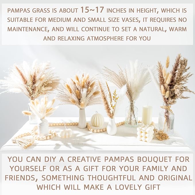 70PCS Natural Dried Pampas Grass Boho Home Decor Bouquet Phragmites Dried Flowers Bouquet for Wedding Floral Arrangements Home Decorations (70PCS) - Bloomnest