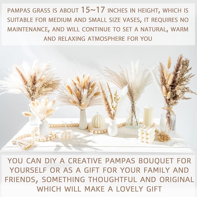 440PCS Natural Dried Pampas Grass Boho Home Decor Bouquet Phragmites Dried Flowers Bouquet for Wedding Floral Arrangements Home Decorations (440PCS) - Bloomnest