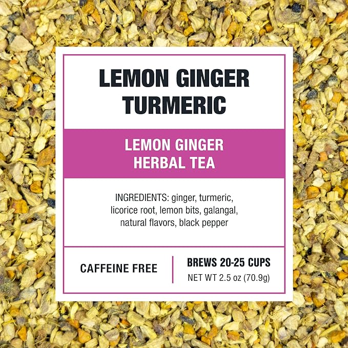 Tiesta Tea - Lemon Ginger Turmeric, Loose Leaf, Lemon Ginger Herbal Tea, Premium Blend, Non Caffeinated Herbal, Make Hot or Iced Brews Up to 25 Cups, 2.5 Ounce Resealable Pouch - Bloomnest