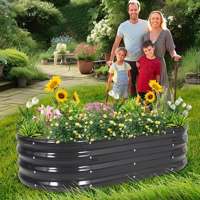 1MORE Galvanized Raised Garden Bed- Planter Garden Boxes Outdoor, Raised Beds for Gardening, 4x2x1ft Metal Garden Bed Kit for Vegetables Flower, Planter Raised Beds with Tools.Gray-2pack - Bloomnest