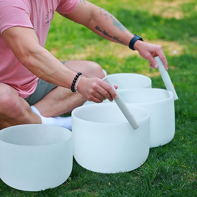 TOPFUND 6-10" Chakra Set of 7 Crystal Singing Bowls with Carrying Cases and Singing Bowl Mallets