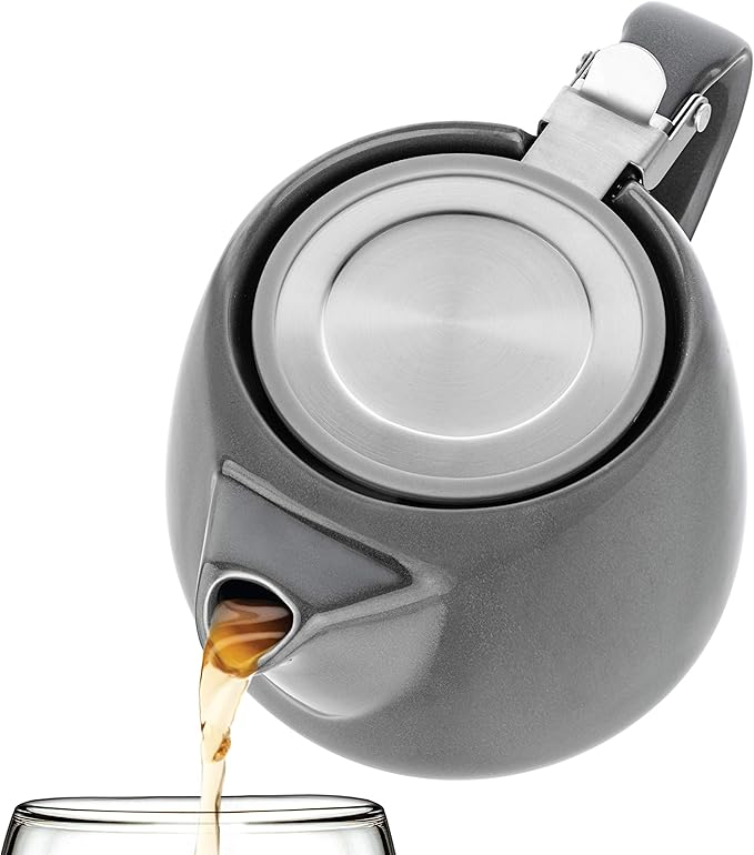 Tealyra - Pluto Porcelain Small Teapot Grey - 18.2-ounce (1-2 cups) - Unique Finish - Stainless Steel Lid and Extra-Fine Infuser To Brew Loose Leaf Tea - 540ml - Bloomnest