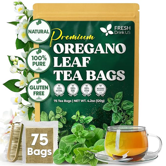 FreshDrinkUS, Oregano Leaf Tea | 75 Tea Bags – Pure Herbal Infusion from Origanum vulgare - Naturally Bold & Aromatic Flavor - Premium Quality, Sustainably Sourced. Vegan - Bloomnest