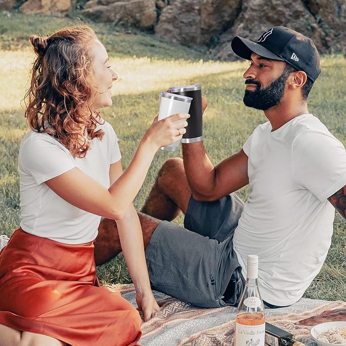 20 oz Tumbler Coffee Travel Tumblers Bulk with Lid Stainless Steel Double Wall Vacuum Insulated Mug Powder Coated Cups fit Car Cupholder for Hot and Cold - Black, 1Pack