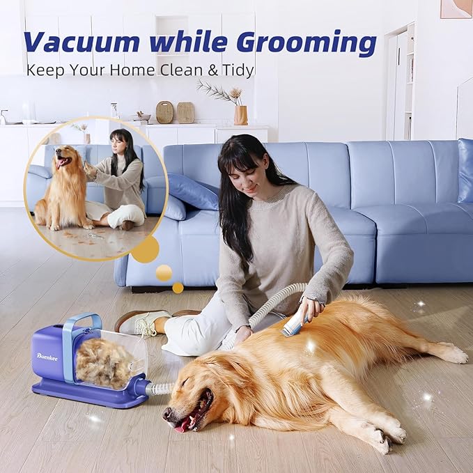 Dog Grooming Kit with Vacuum, All-in-One Pet Grooming Vacuum for Dogs and Cats, Low Noise Pet Hair Clipper & Shedding Brush, Dog Hair Remover, Cat Pet Groomer Set with Cleaning Brushes, Blue - Bloomnest