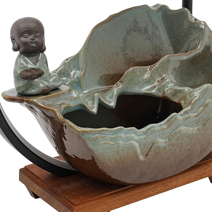 Tabletop Water Fountain Small Waterfall Fountains Indoor with Rocks and Ring Lights Desktop Fountains for Meditation Relaxation for Bedroom Living Room Office - Bloomnest