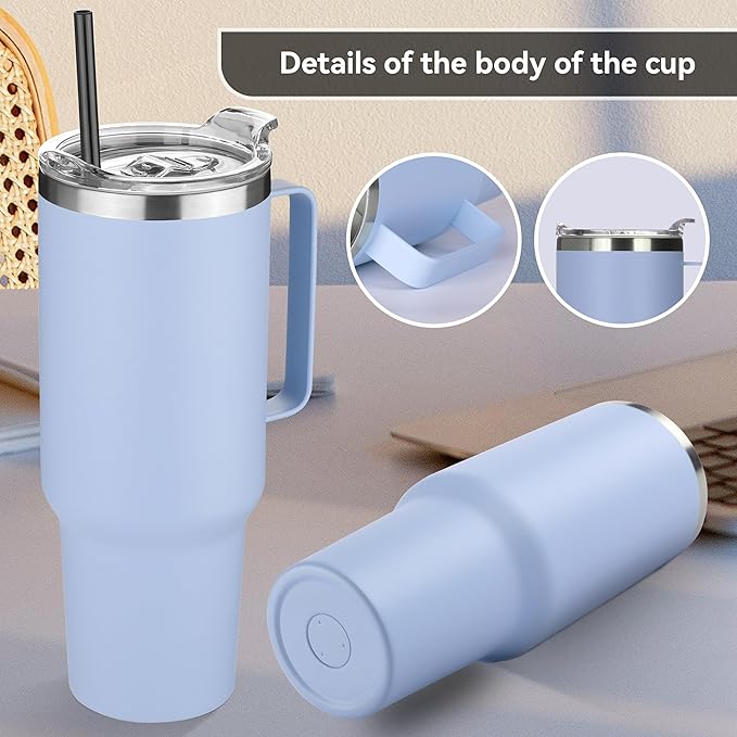 HASLE OUTFITTERS 40 oz Stainless Steel Tumbler with Handle, Vacuum Insulated Tumblers Bulk, Reusable Double Wall Travel Coffee Mug, Durable Powder Coated Water Bottle(Blue, 4) - Bloomnest