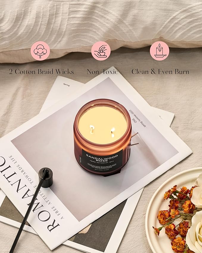 M&SENSE Sandalwood Rose Scented Candle - 11.6oz Natural Soy Wax Non Toxic 70-Hour Burn Long Lasting Candle, 2-Wick Strong Scent for Home - Slow-Burning Housewarming Gift for Men & Women - Bloomnest