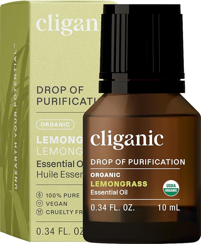 Cliganic USDA Organic Lemongrass Essential Oil - 100% Pure Natural Undiluted, for Aromatherapy Diffuser | Non-GMO Verified (Packaging May Vary) Cliganic