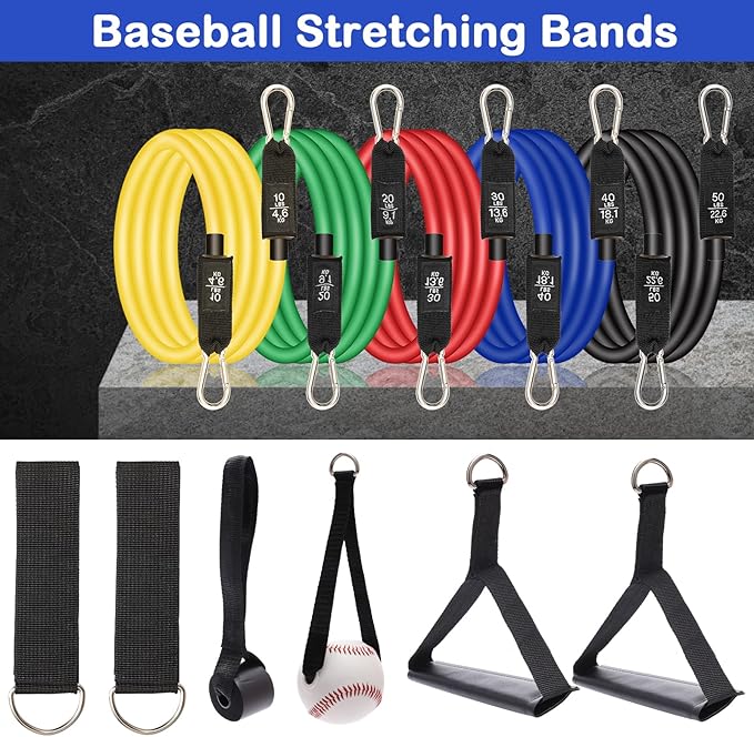 Baseball Resistance Trainer Coolrunner Exercise Bands, Training Aid for Baseball Softball Pitchers, Base Ball Stretching Bands with Interchangeable Grips to Build Arm Strength - Bloomnest