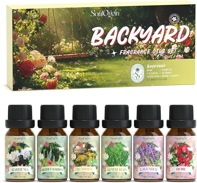 Backyard Fragrance Oils Set, Flower Essential Oil Gift Set for Diffuser, Floral Scent Diffuser Oil, Diffuser Scents Oil for Home-Gardenia, Rose, Lavender, Secret Garden, After Rain,Sunshine - Bloomnest
