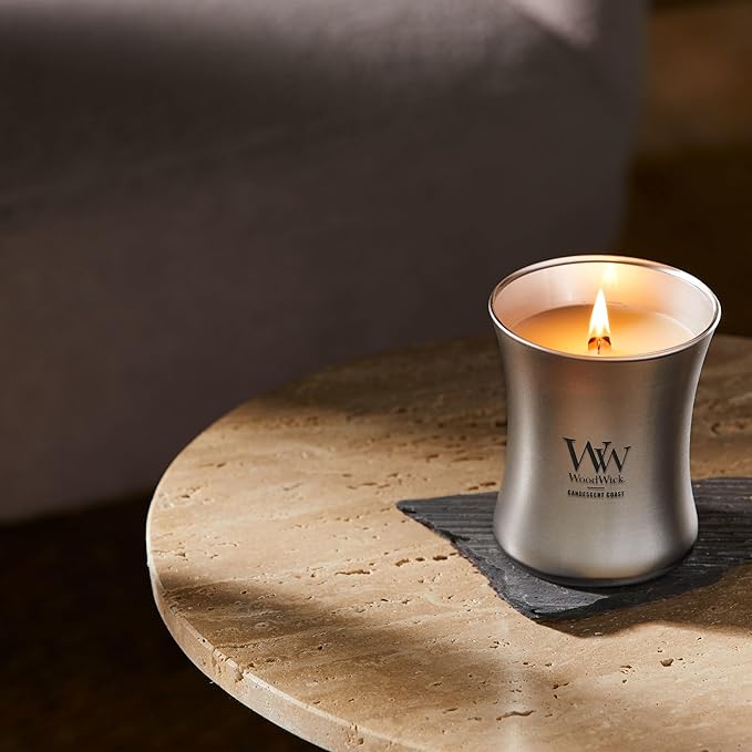 WoodWick Candescent Coast Holiday Candle Gifts for Women and Men, 9.7 oz Precious Metals Collection with Crackling Wick - Bloomnest