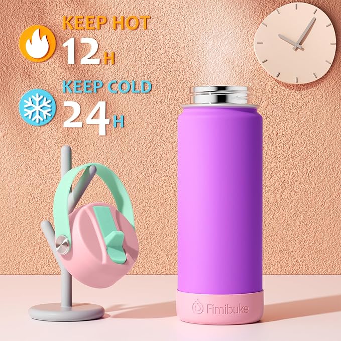 Fimibuke Kids Insulated Water Bottle, 18oz BPA FREE 18/8 Stainless Steel Kids Cup with Straw Travel Tumbler Double Wall Vacuum Leak Proof Toddler Water Bottle for School Boys Girls(1 Pack, Mint) - Bloomnest