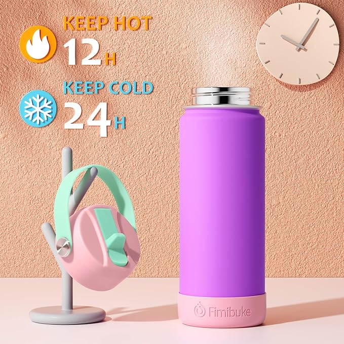 Fimibuke Kids Insulated Water Bottle, 18oz BPA FREE 18/8 Stainless Steel Kids Cup with Straw Travel Tumbler Double Wall Vacuum Leak Proof Toddler Water Bottle for School Boys Girls(1 Pack, Sky) - Bloomnest