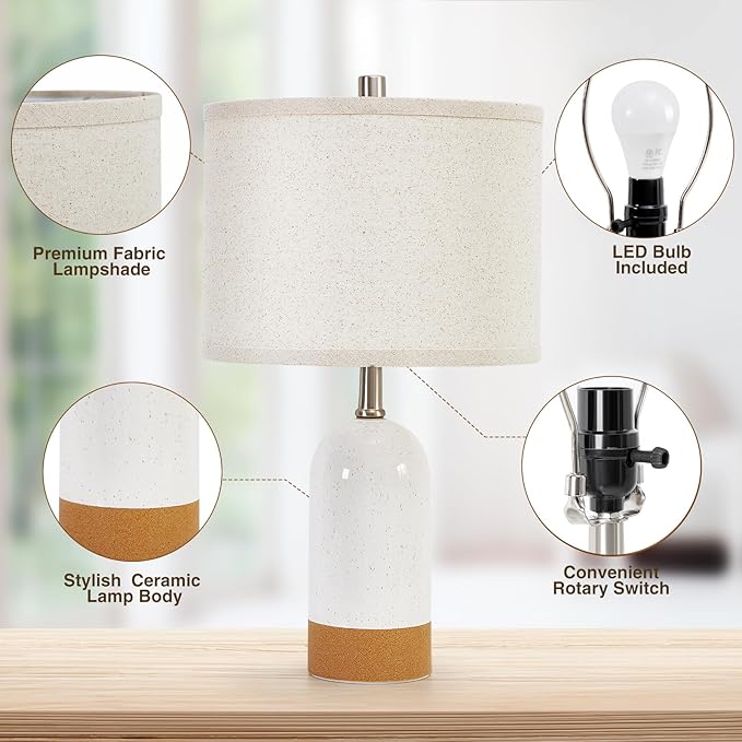 GyroVu 3 Color Temperature Small Table Lamp for Bedroom, Bedside Desk Reading Lamps, 21.5" Nightstand Ceramic Lamp for Kids Room, Living Room, Dorm, Home Office, Bulbs Included - Bloomnest