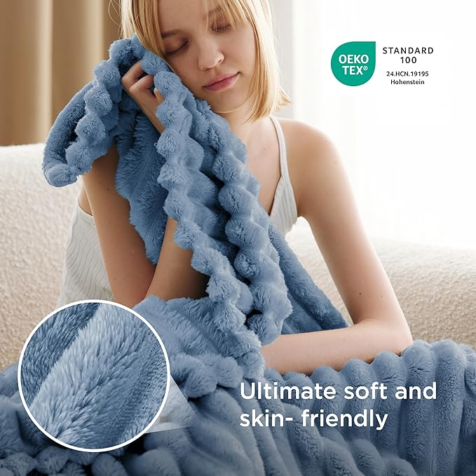 Bedsure GentleSoft Fall Throw Blanket for Couch - Cozy Soft Blankets for Women, Cute Small Throws for Girls, Ashley Blue, 50x60 Inches - Bloomnest