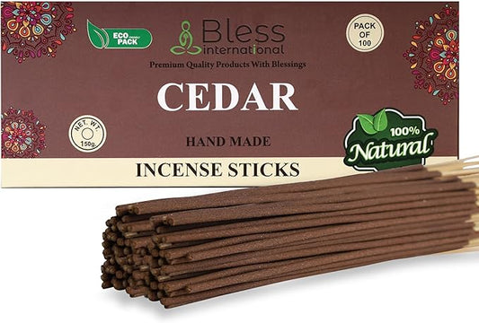 Bless-Cedar 100%-Natural-Handmade-Hand-Dipped-Incense-Sticks Organic-Chemicals-Charcoal-Free Purification-Relaxation-Positivity-Yoga-Meditation Best-Woods-Scent (100 Sticks(5.25 OZ)) BlessInternational
