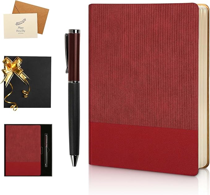 A5 Lined Notebook with Pen & Gift Box 216 Pages PU Leather Journals for Women Men 100GSM Thick Paper College Ruled Notebook for Christmas Gifts,School,Travel,Business,Work,Home Writing (Red) - Bloomnest