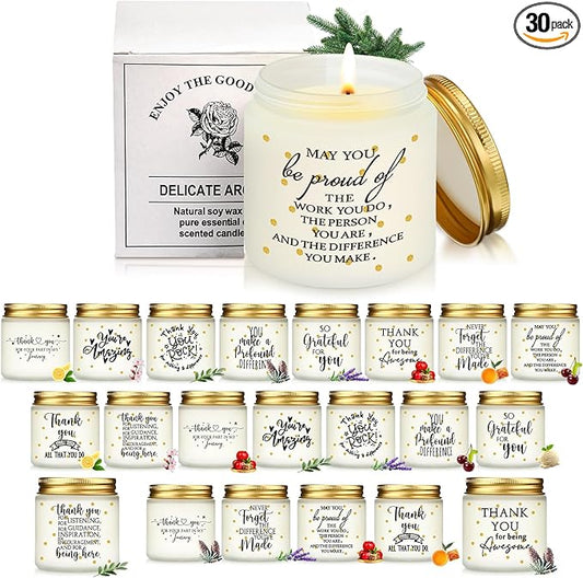 Roowest 30 Pcs Employee Appreciation Week Gifts Candle Jars 3.5 oz Thank You Gift Bulk Soy Wax Jar Inspirational Candle Business Office Favor for Teacher Nurse Coworker (Wramth Scents Style) - Bloomnest