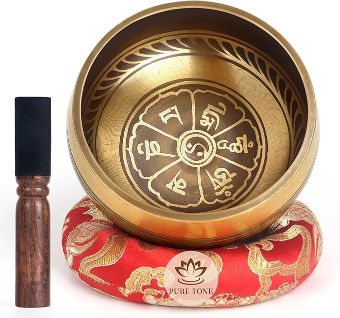 AKLOT HandMade Meditation Singing Bowl: Tibetan Sound Bowl Set with Pure Tone, Sound Bath Bowl with Cushion, Mallet, Spiritual Gift for Chakra Clearing, Mind Healing, Yoga, Prayer, Relaxation (4 Inch)